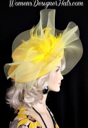 Yellow Designer Women's Kentucky Derby Hat, Special Occasion Hats