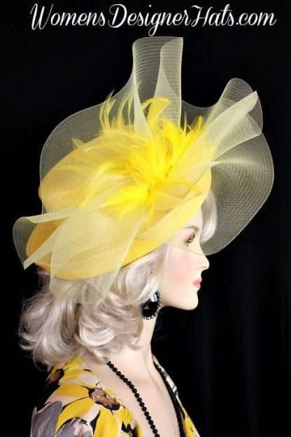 Yellow Designer Women's Kentucky Derby Hat, Special Occasion Hats