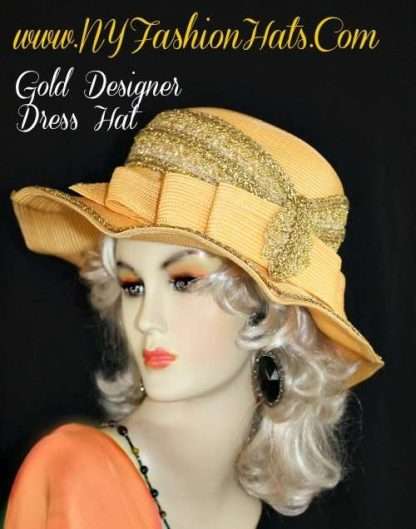 Ladies Antique Yellow Gold Designer Dress Church Hat NY Fashion Hats