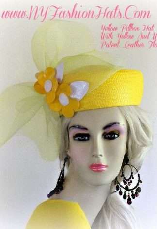 Yellow White Pillbox Wedding Hat