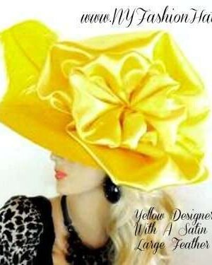 Ladies Yellow Wide Brim Designer Hat With A Satin Bow NY Fashion Hats