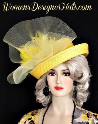 Yellow Designer Women's Kentucky Derby Hat, Special Occasion Hats - Image 3