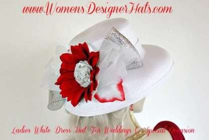 womens White Red Silver Formal Church Kentucky Derby Royal Ascot Hat