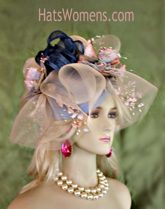 Ladies Designer Wedgewood Blue Coffee Brown Satin Pillbox Cocktail Hat