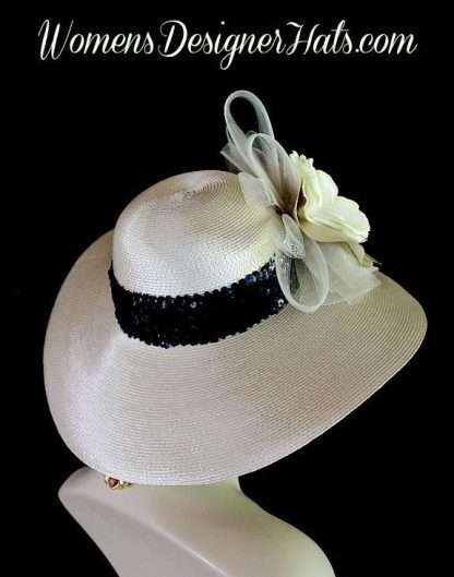 Formal Beige Black Church Wedding Hat