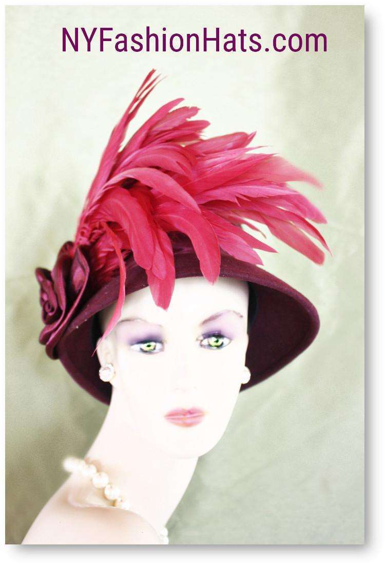Elegant Burgundy Hot Pink Dress Hat