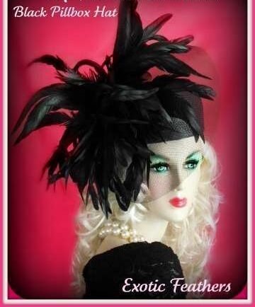 Ladies Black Fashion Pillbox Hat With Feathers Designer Hats CCVB