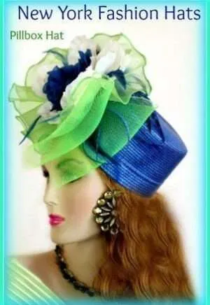 Royal Blue Lime Green Pillbox Hat Special Occasion Dress Hats 8LMY