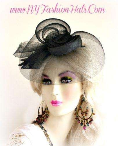 Black Designer Fascinator Cocktail Hat Wedding Funeral Hair Headpiece