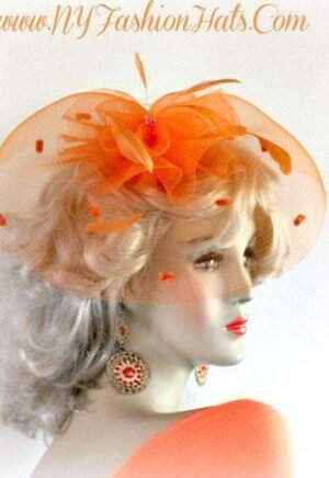 Orange Fascinator Cocktail Hat Bridal Wedding Headpiece Hair Accessory