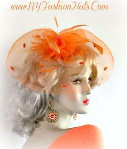 Orange Fascinator Cocktail Hat Bridal Wedding Headpiece Hair Accessory