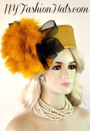 Women's Designer Gold Black Pillbox Fashion Hat Wedding Church Hats