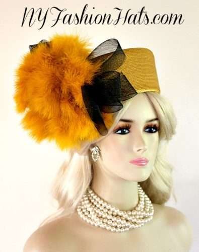 Women's Designer Gold Black Pillbox Fashion Hat Wedding Church Hats