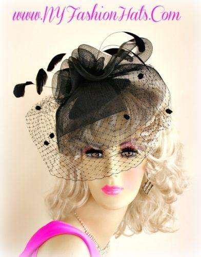 Ladies Black Designer Hairband Cocktail Face Veil Hat Funeral Hats EK