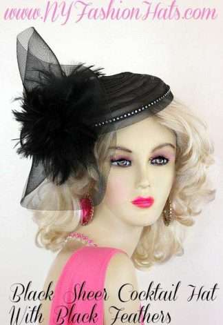 Black Cocktail Hat Wedding Fascinator With Feathers