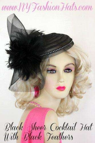 Black Cocktail Hat Wedding Fascinator With Feathers