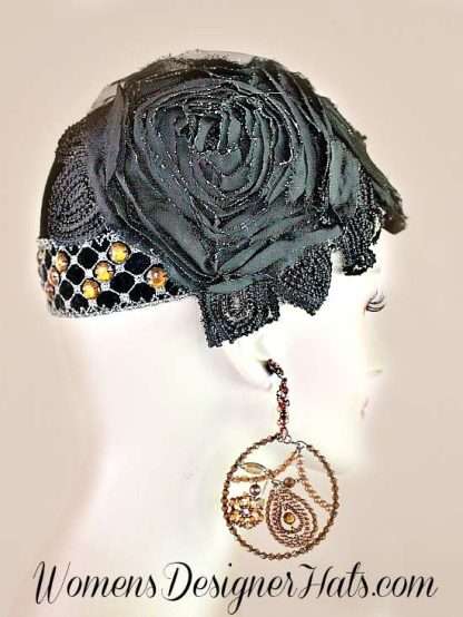 Black Orange Silver Winter Wool 1920's Juliet Cap Flapper Cocktail Hat Cloche Hats 4NTY - Image 2