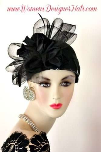 Black Winter Wool Cloche 1920s Flapper Cocktail Hat Ladies Designer Fashion Hats