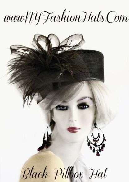 Ladies Brown Black Ivory White Pillbox Hat With Feathers Fashion Hats - Image 2