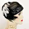 Ladies Black White Flapper Deco Feather Cocktail Hat