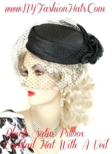 Ladies Women's Black Satin Organza Cocktail Hat Funeral Wedding Hats