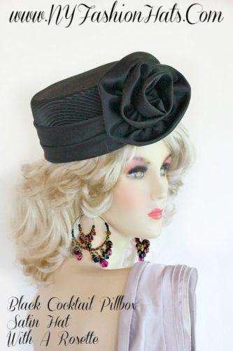Ladies Formal Black Satin Designer Hat Special Occasion Church Hats