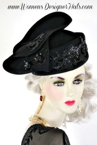Black Wool Designer Custom Made Winter Hat Haute Couture Women's Hats