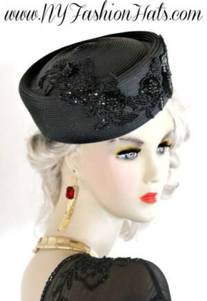 Black Designer Pillbox Fashion Hat
