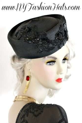 Black Designer Pillbox Fashion Hat