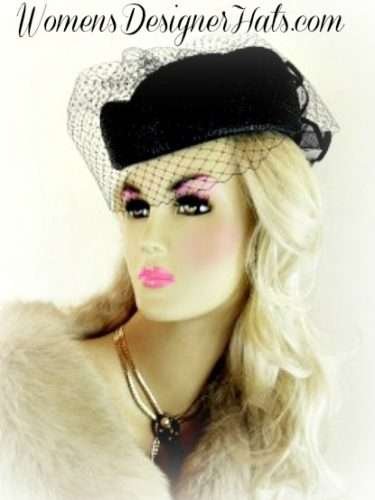 Pillbox Pillboxes Hat Black White Navy Ivory Pink Purple Beige Hats 88YV