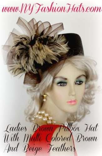 Brown Beige Tiger Feather Pillbox Hat For Women