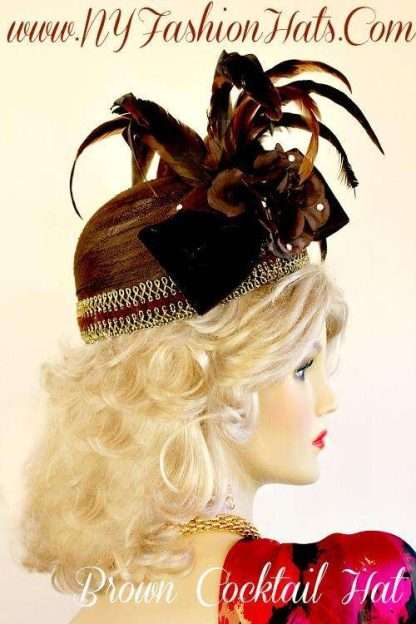 Ladies Brown Gold Wedding Fascinator Cocktail Hat Designer Hats UR3