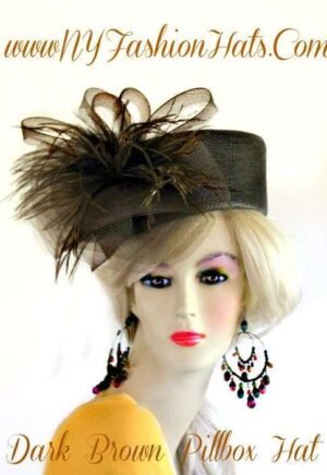 Ladies Brown Black Ivory White Pillbox Hat With Feathers Fashion Hats