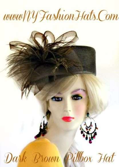 Ladies Brown Black Ivory White Pillbox Hat With Feathers Fashion Hats