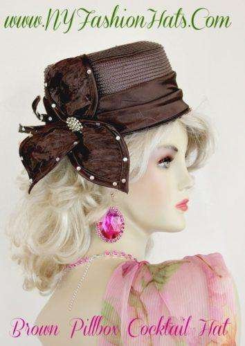 Ladies Brown Black Red Royal Blue Or Ivory Pillbox Cocktail Hat