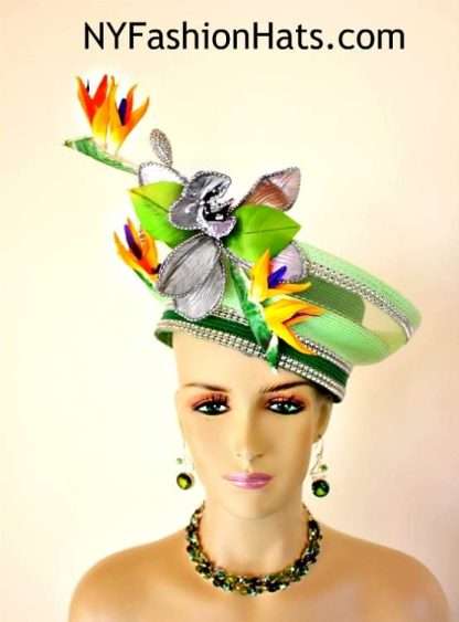 Couture Hats For Women Lime Kelly Green Shaped Pillbox Wedding Hat Headpiece 443H - Image 2