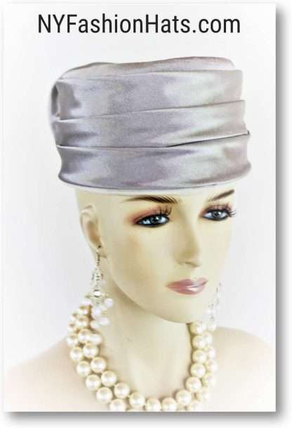 Grey Satin Designer Pillbox Holiday Fashion Hat For Women, Bespoke Custom Millinery Wedding Hats 2384 - Image 2