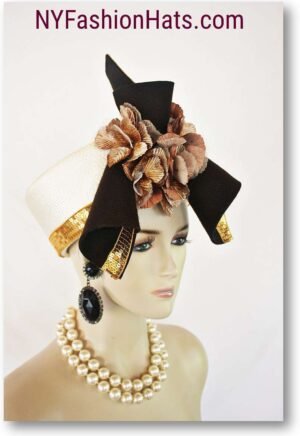Couture Art Deco Flapper Inspired Ivory Brown Sculputure Art Pillbox Hat