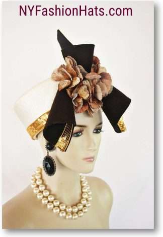 Couture Art Deco Flapper Inspired Ivory Brown Sculputure Art Pillbox Hat