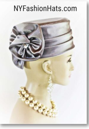 Grey Satin Designer Pillbox Holiday Fashion Hat For Women