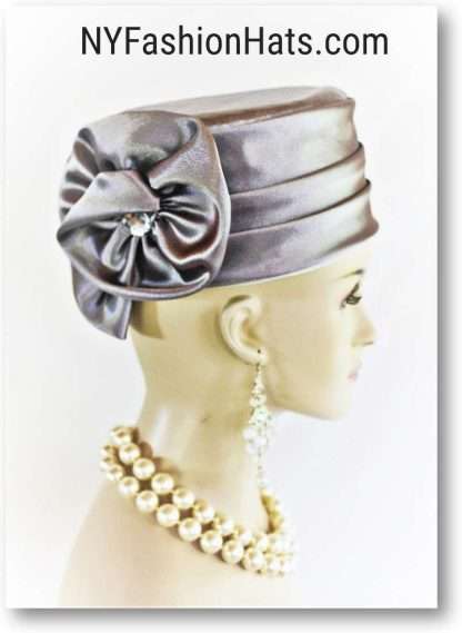 Grey Satin Designer Pillbox Holiday Fashion Hat For Women