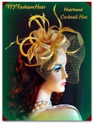Ladies Metallic Gold Straw Designer Cocktail Hat Wedding Fascinator