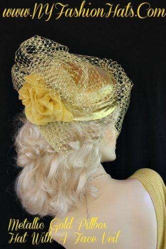 Ladies Metallic Gold Lame Organza Cocktail Hat Designer Fashion Hats