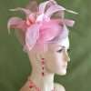Kentucky Derby Hat, Grey Pink Sinamay Straw Pillbox Cocktail Hat Wedding Fascinator