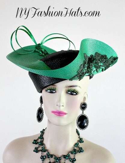 Ladies Black Kelly Green Pillbox Formal Designer Fashion Hat Church Hats - Image 2