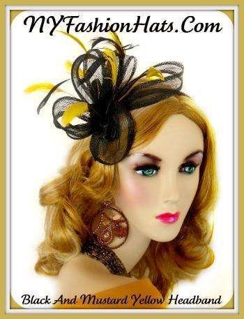 Ladies Black Yellow Straw Satin Hairband Hat Cocktail Hats Fascinators