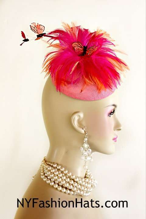 Women's Pink Peach Sinamay Straw Feather Wedding Fascinator Bridal Headpiece Cocktail Hat