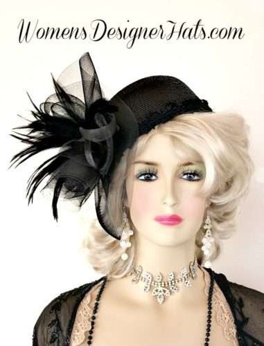 Black Cloche Flapper Pillbox Fashion Hat