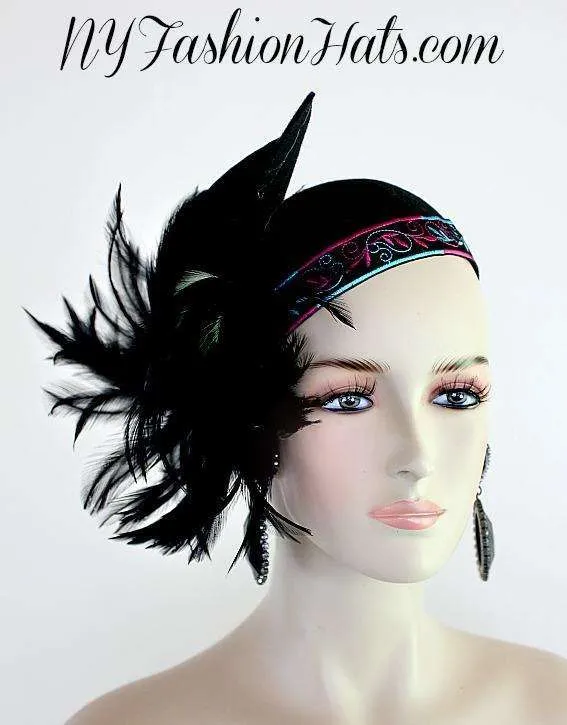 Art Deco Black Winter Wool Cocktail Hat Headpiece NY Fashion Hats - Image 2