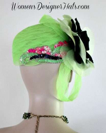 Kentucky Derby Hat, Lime Green Black Hot Pink Pillbox Formal Hat, Hats For Horse Races Weddings, NYFashionHats, CoutureDesignerHats, Bela - Image 2